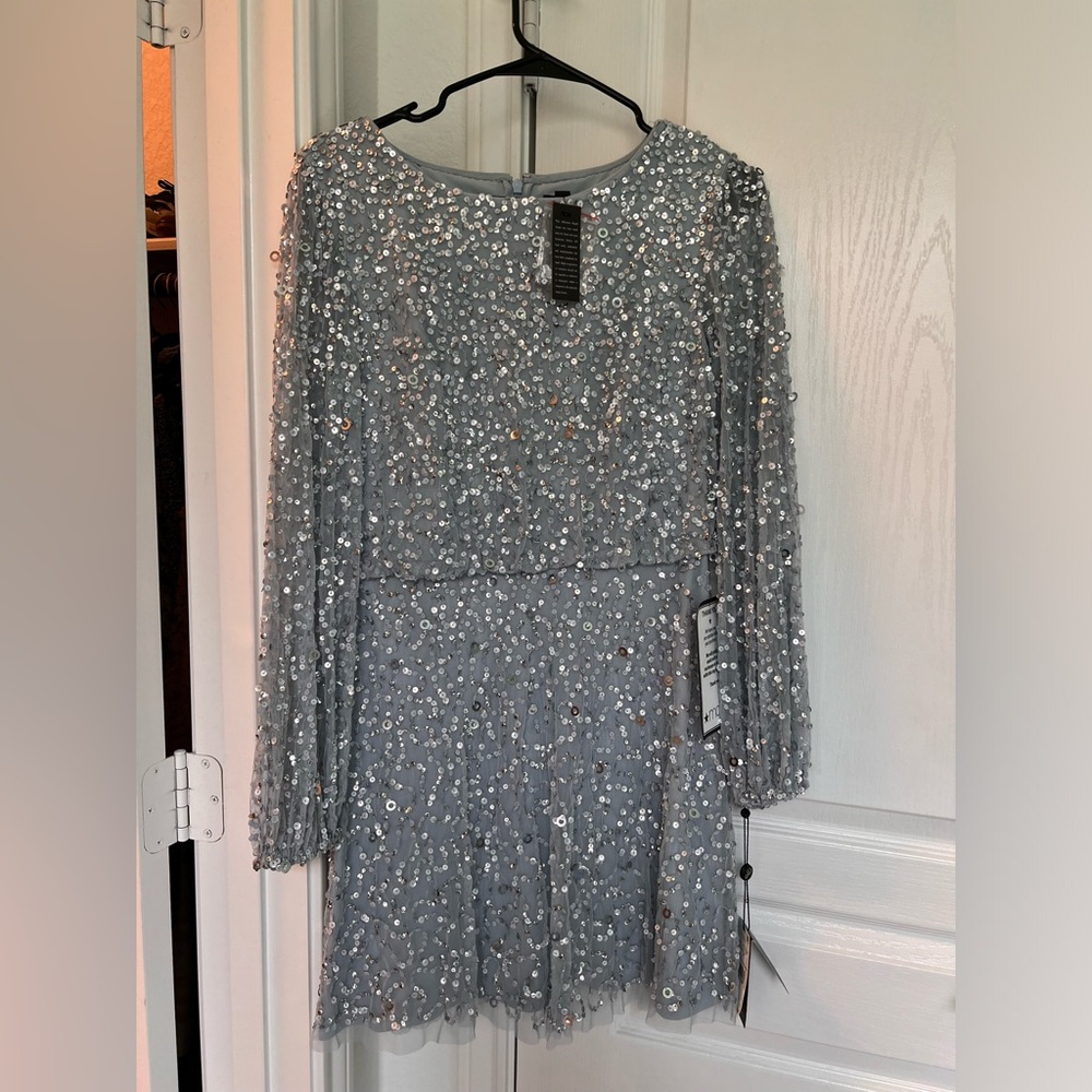 Adrianna Papell glacier beaded a-line cocktail dress 4P NWT